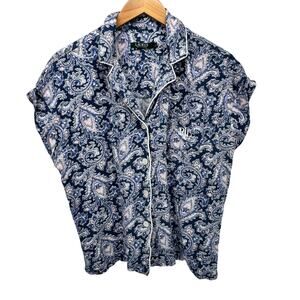 Lauren Ralph Lauren Sleepwear Womens Large Pajama Top Blue Pink Paisley